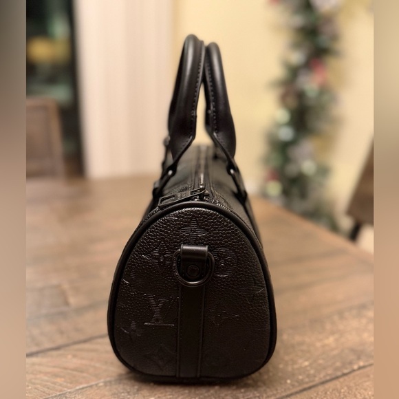 Elegant Black Duffel Bag with Matching Clutch, New - Picture 12 of 17